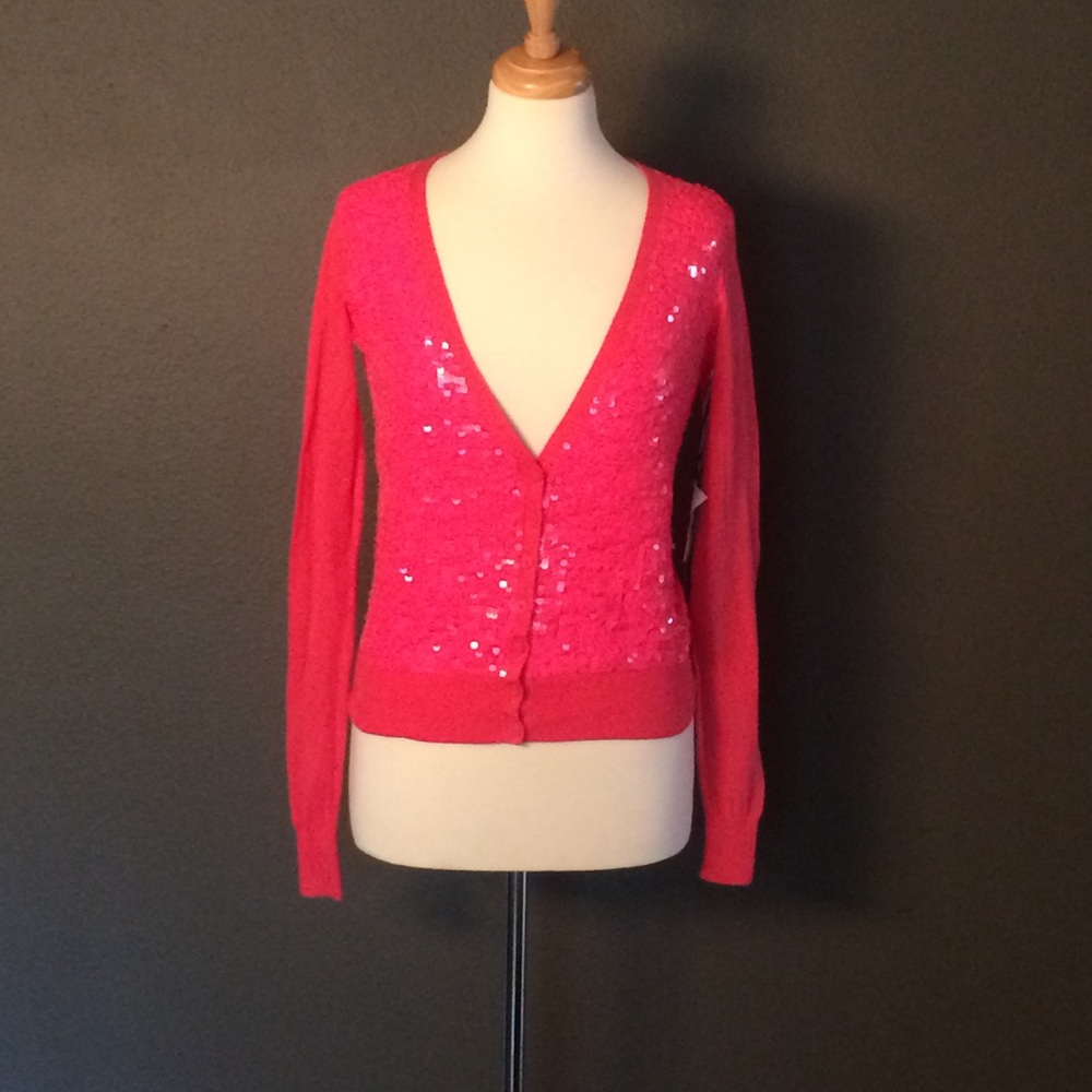Moda International XS Pink Sequins V neck Cardigan